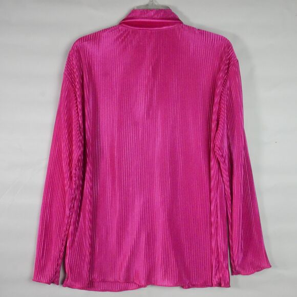 Truself Women Size XL Pink Ribbed Long Sleeve Blouse Button Up Polyester - Picture 7 of 12